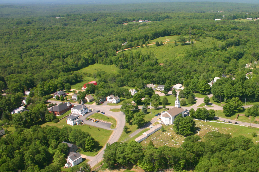 overhead view of a rural town