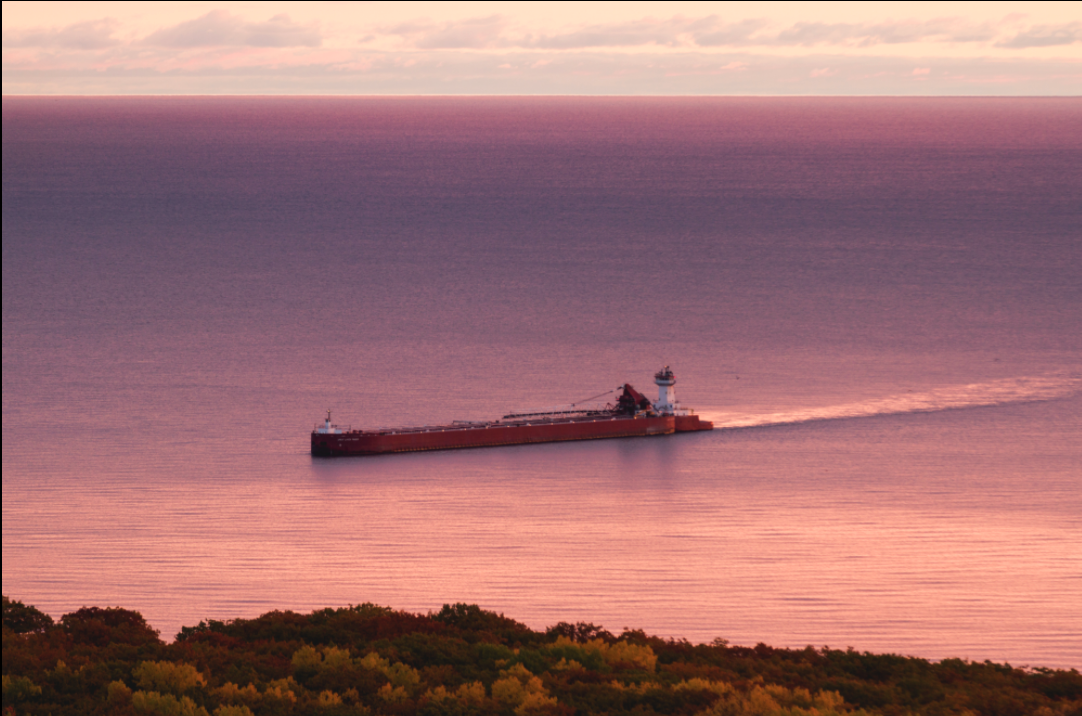 A transport ship on Lake Superior