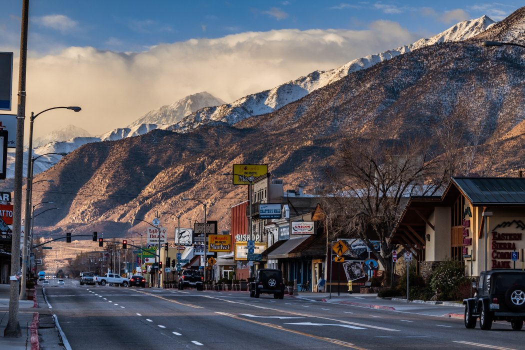 street scene of a small mountain town