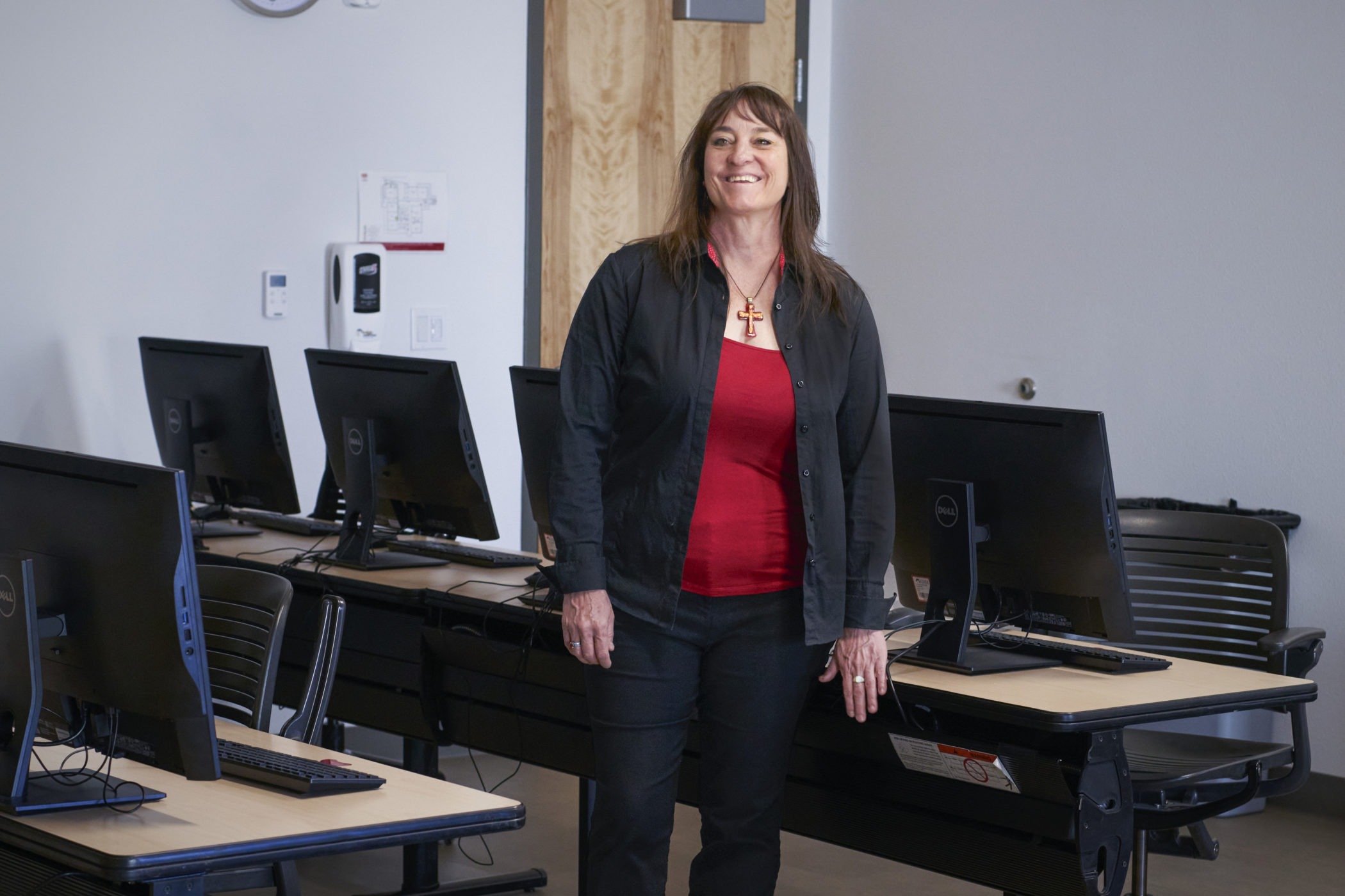 Nikki Maes in a computer lab at UNM-Taos