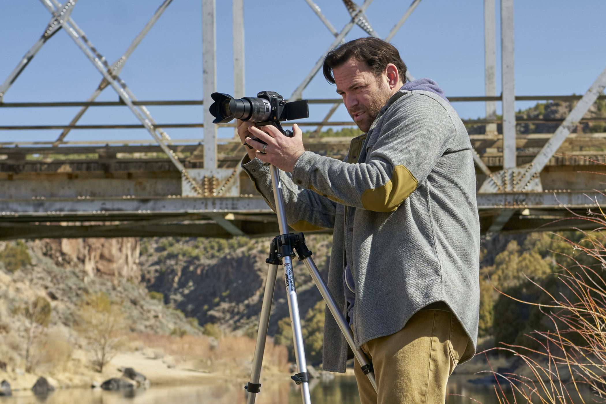 Pete Monro sizes up a photo on his camera