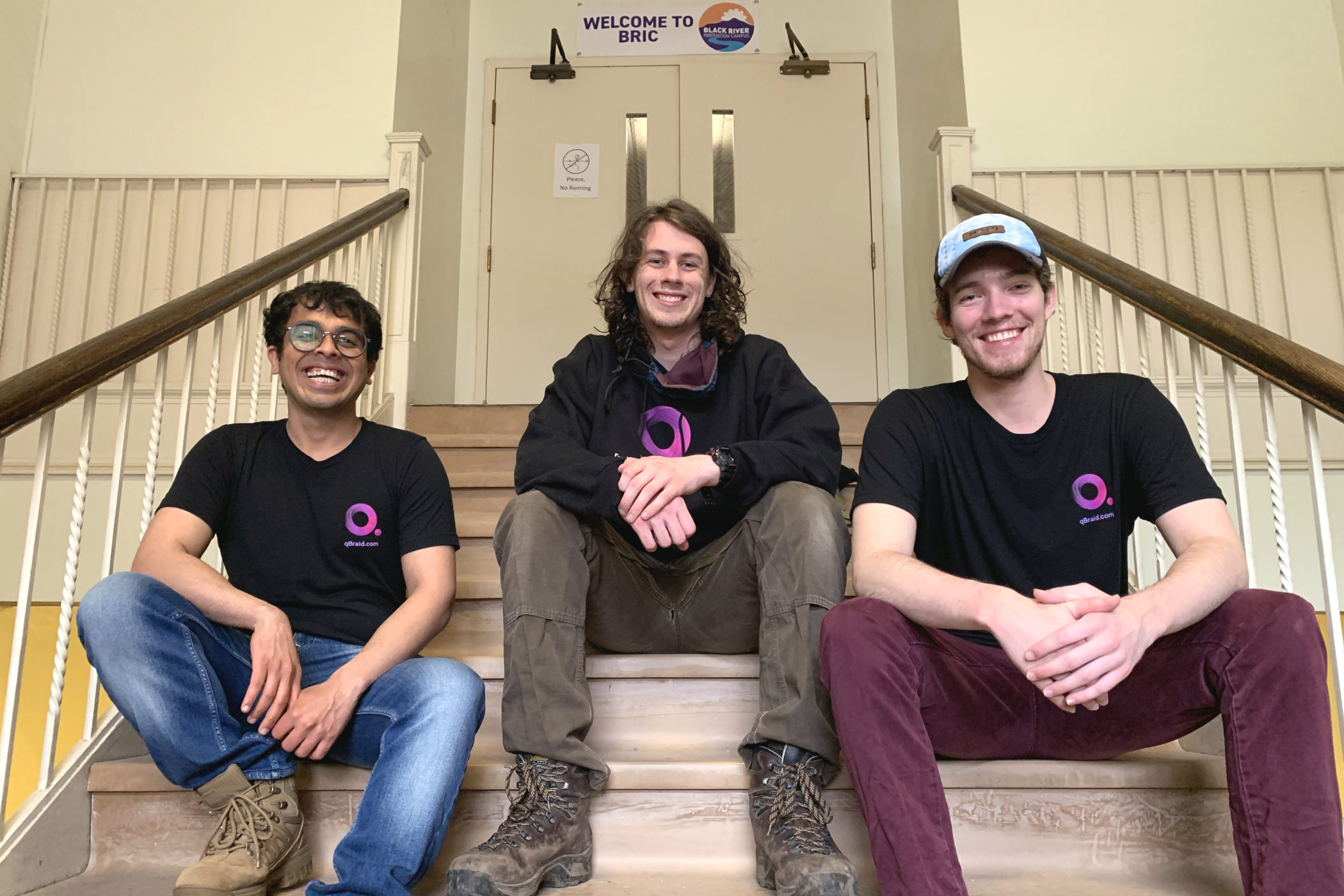 Kanav Setia, Elliot Potter and Jared Heath of qBraid on the steps of BRIC.