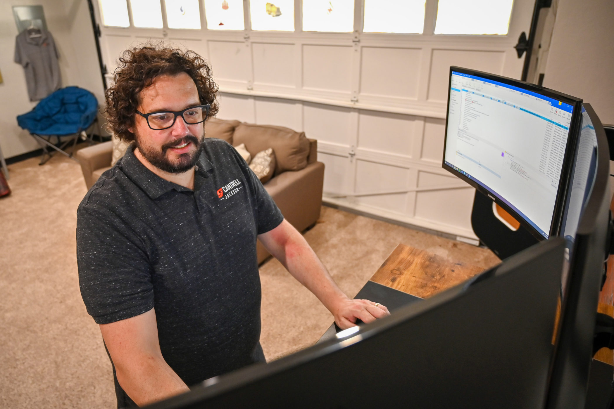 Jake Cantrell works at his standing desk