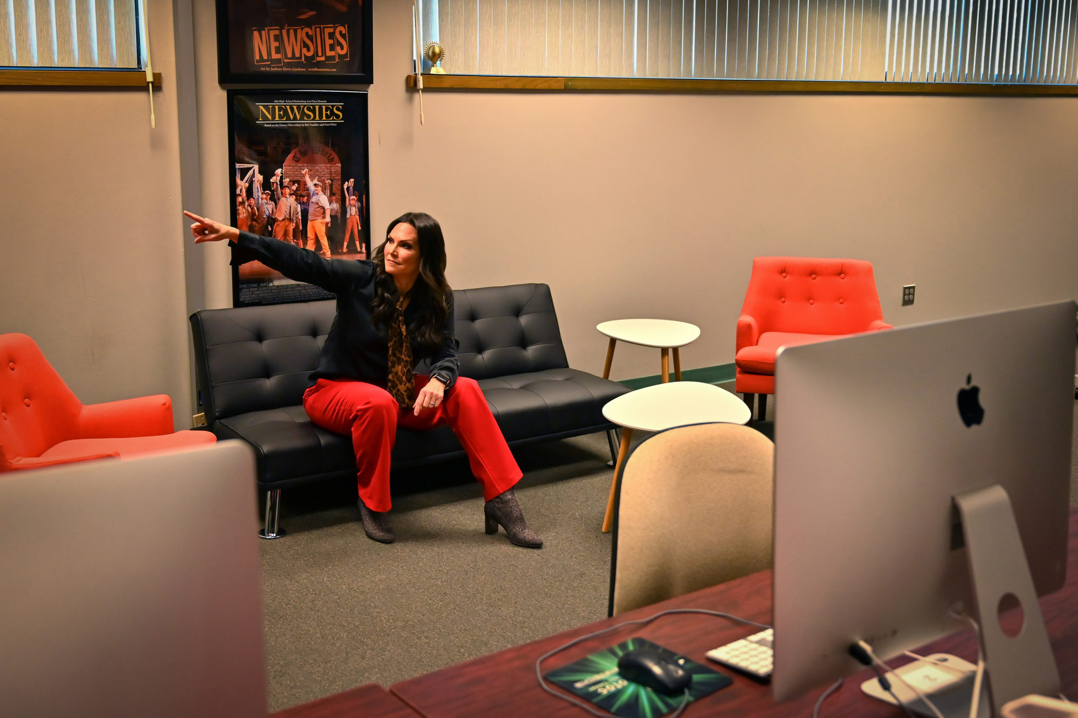 Tina Davis sits on a couch in her classroom at Pontotoc Technology Center