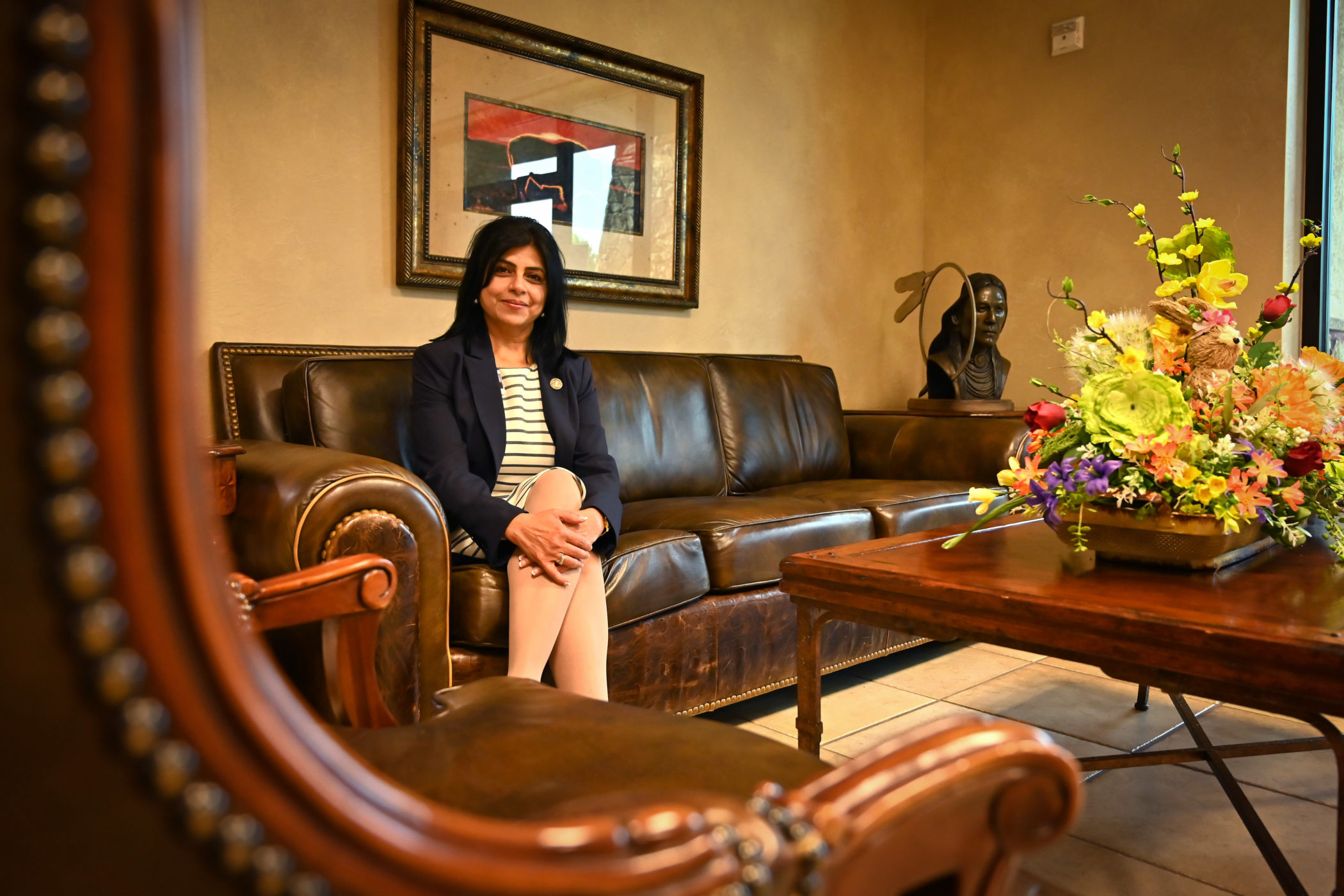 Hursh Juneja sits on a couch at the Chickasaw Nation headquarters