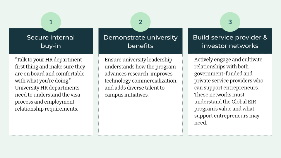 Baker's Three Critical Steps To Global EIR 1. Secure Internal Buy-In 2. Demonstrate University Benefits 3. Build Service Provider & Investor Networks