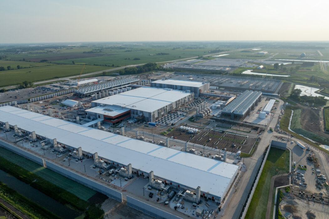 Aerial view of rural data center.
