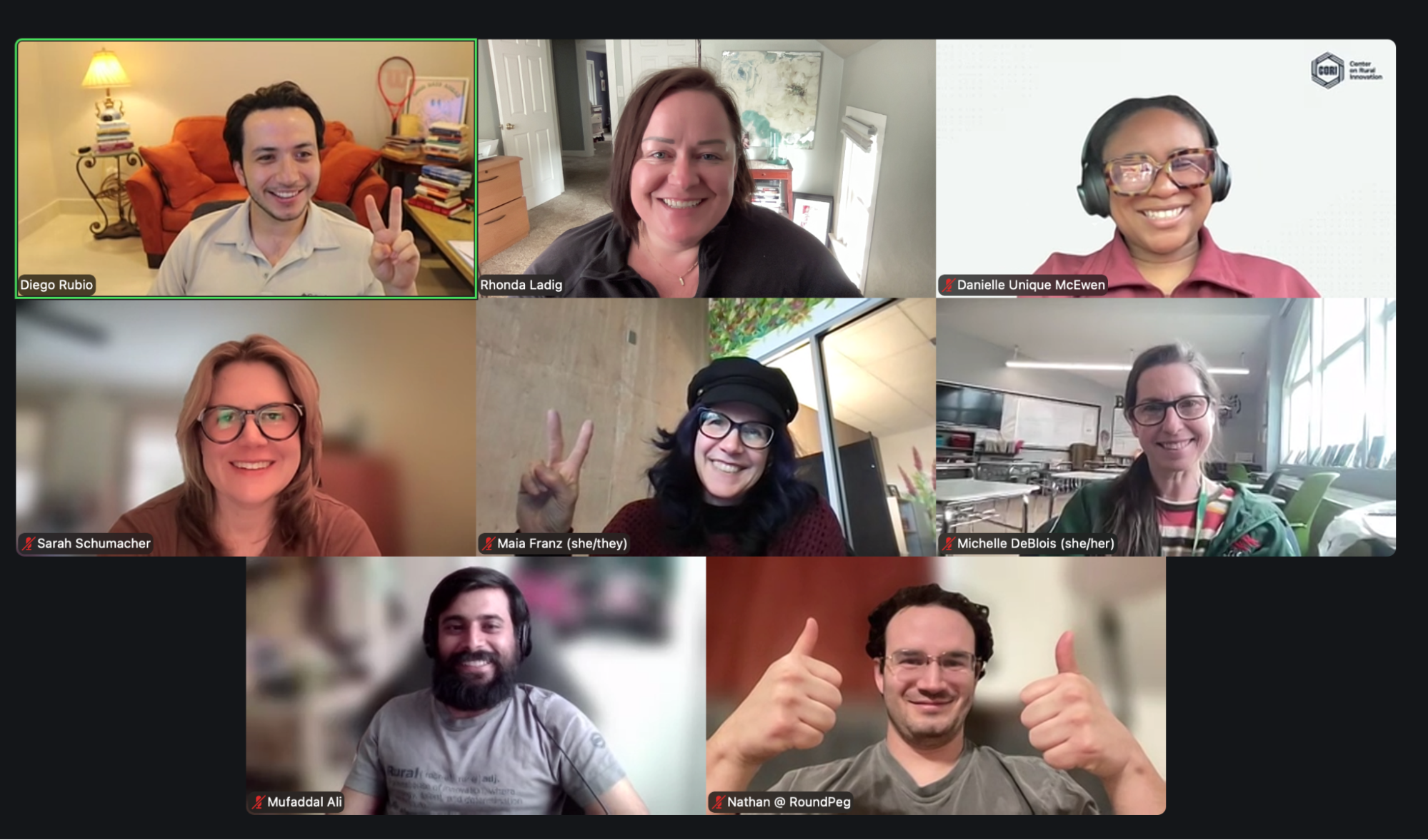 Screenshot of participants at a virtual meetup checkin.